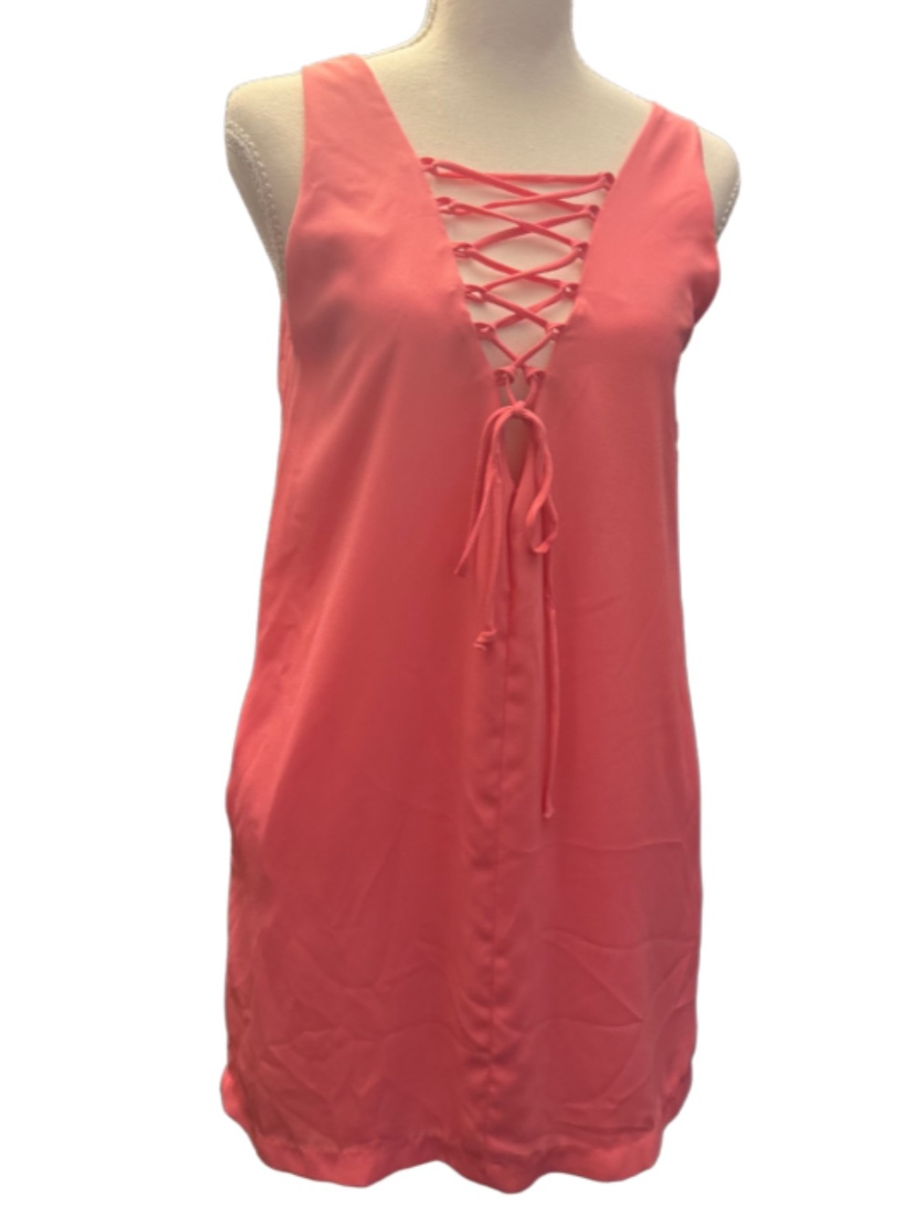 Lucy Love Coral Pink Lace-Up Mini Dress